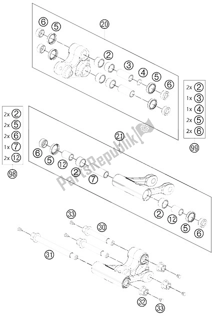 All parts for the Pro Lever Linking of the KTM 690 Duke R Australia United Kingdom 2011