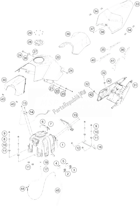 Todas as partes de Tanque, Assento, Tampa do KTM RC 200 Black ABS B D 14 Europe 2014