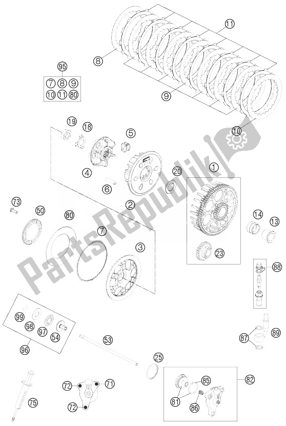 All parts for the Clutch of the KTM 250 EXC Australia 2014