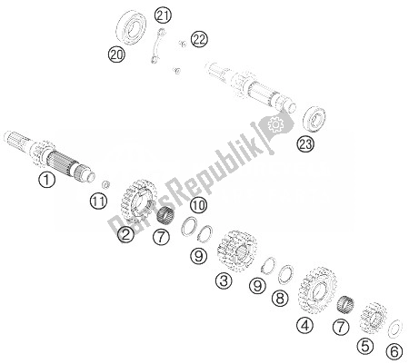 All parts for the Transmission I - Main Shaft of the KTM 450 EXC Australia 2014