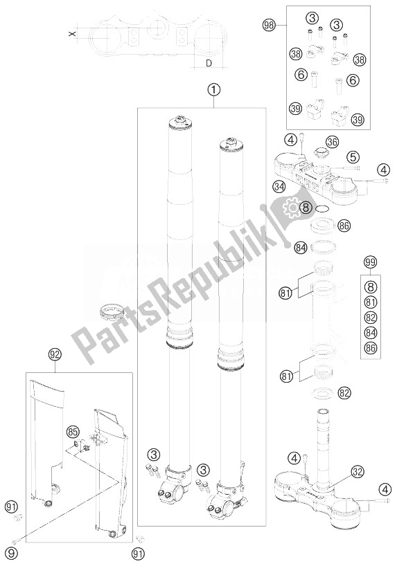Tutte le parti per il Forcella Anteriore, Pinza Tripla del KTM 200 EXC Europe 2013