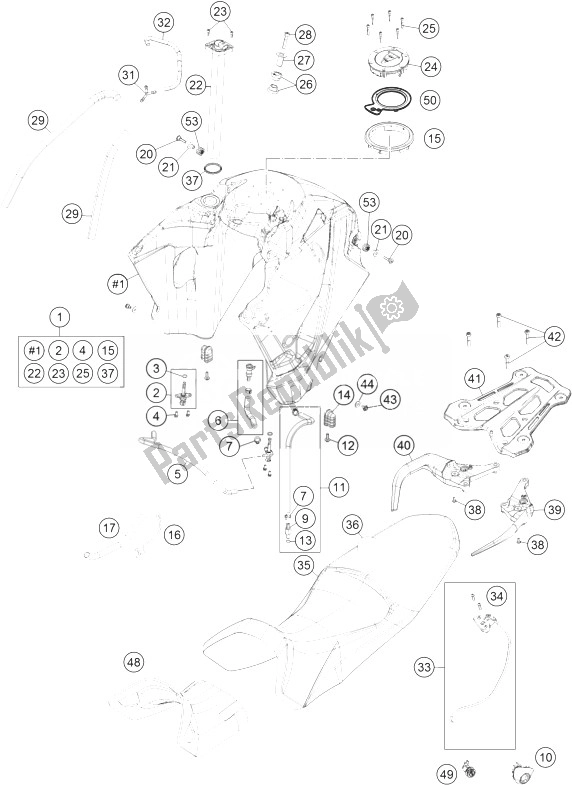 Toutes les pièces pour le Réservoir, Siège, Couverture du KTM 1190 Adventure R ABS Australia 2014