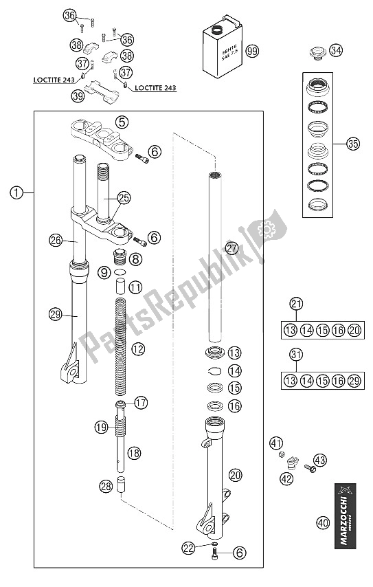 Toutes les pièces pour le Fourche Pro Junior 50 Lc 2002 du KTM 50 SX PRO Junior LC Europe 2002