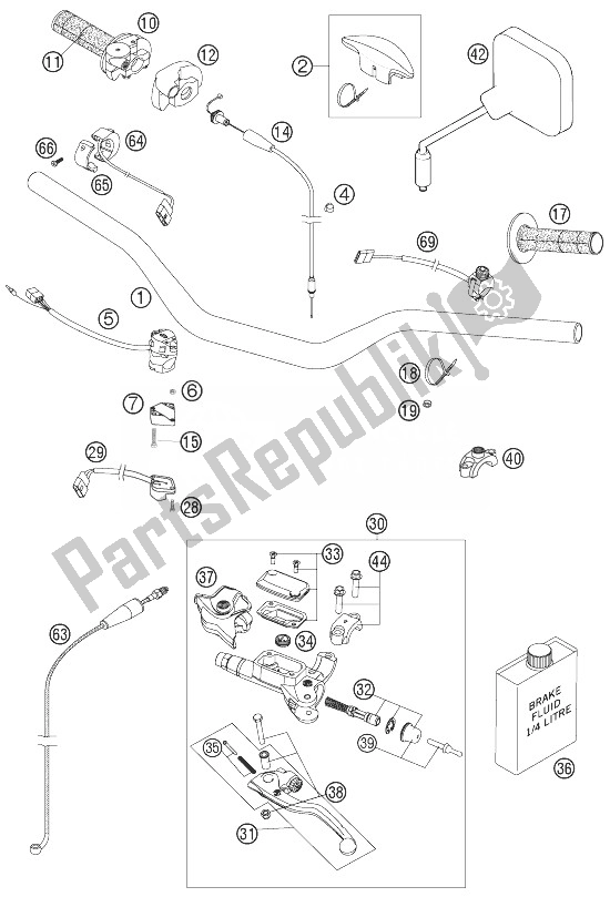 All parts for the Handlebar, Controls of the KTM 300 EXC E Australia 2007