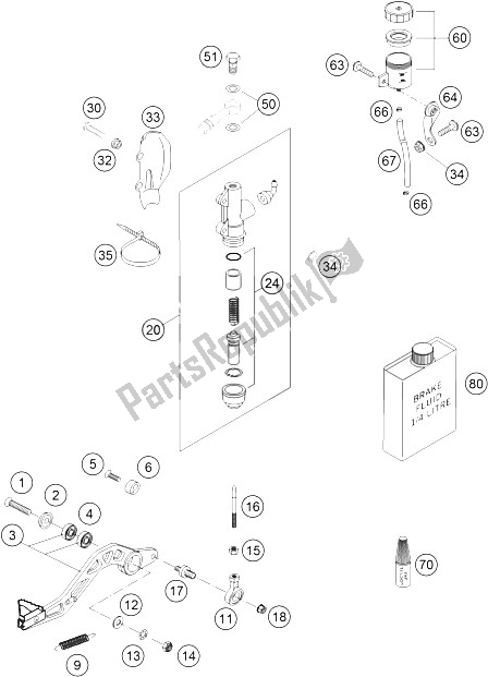 All parts for the Rear Brake Control of the KTM 660 Rallye Factory Repl Europe 2005