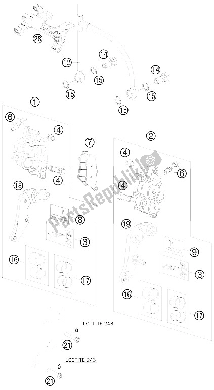 Todas las partes para Pinza De Freno Delantera de KTM 990 Adventure Orange ABS 09 Australia United Kingdom 2009