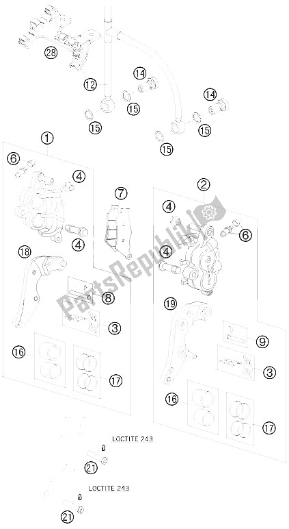 All parts for the Brake Caliper Front of the KTM 990 Adventure Orange ABS 09 USA 2009