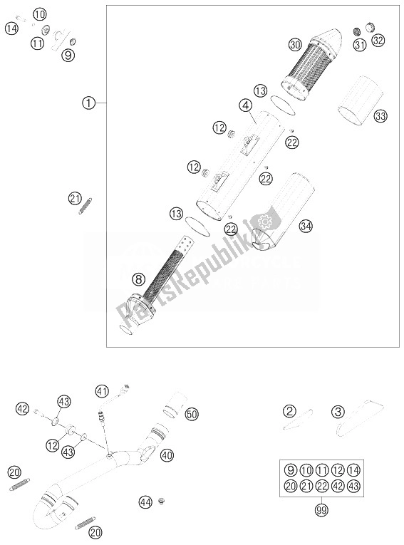 All parts for the Exhaust System of the KTM 450 EXC Europe 2014