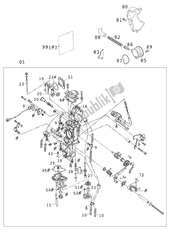 All parts for the Carburetor Keihin Mx Fcr39 Racin of the KTM 400 EXC Racing Europe 2000