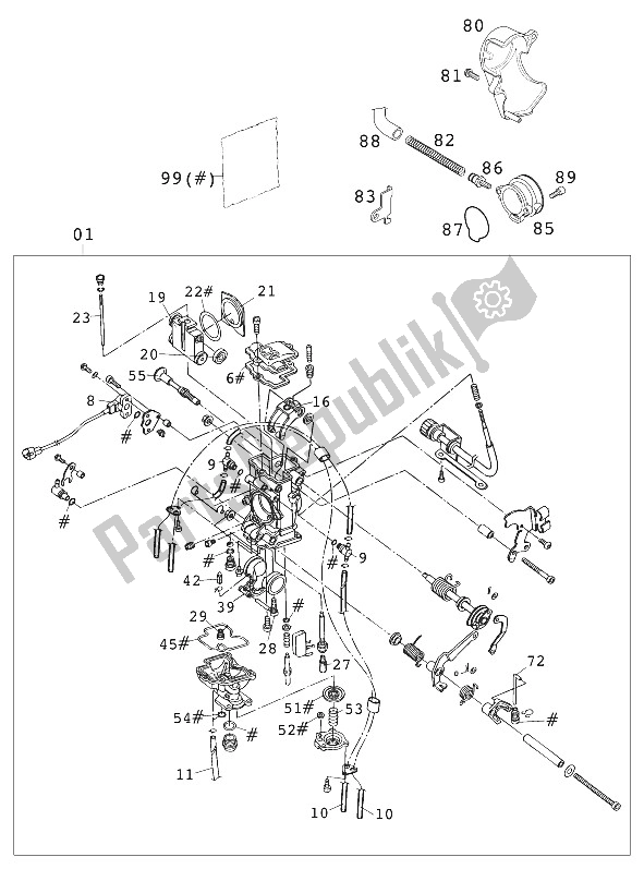 Tutte le parti per il Carburatore Keihin Mx Fcr 39 Racing del KTM 400 SX Racing USA 2000