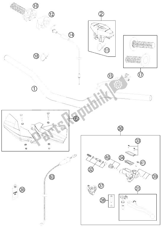 Todas las partes para Manillar, Controles de KTM 150 XC USA 2011