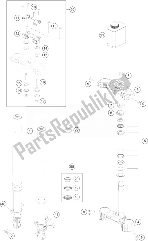 Tutte le parti per il Forcella Anteriore, Pinza Tripla del KTM 200 Duke OR W O ABS B D 14 Europe 2014