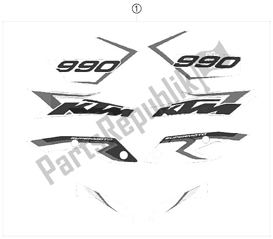 All parts for the Decal of the KTM 990 Supermoto R Europe 2009