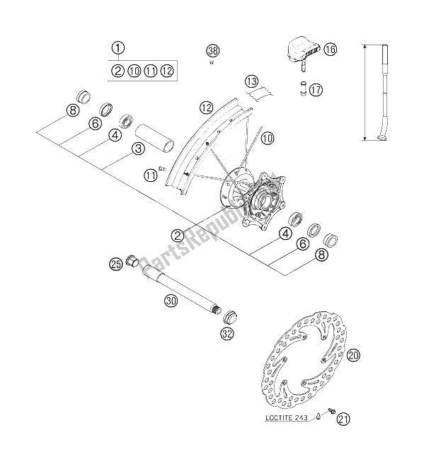 Tutte le parti per il Ruota Anteriore del KTM 625 SXC Europe 2006