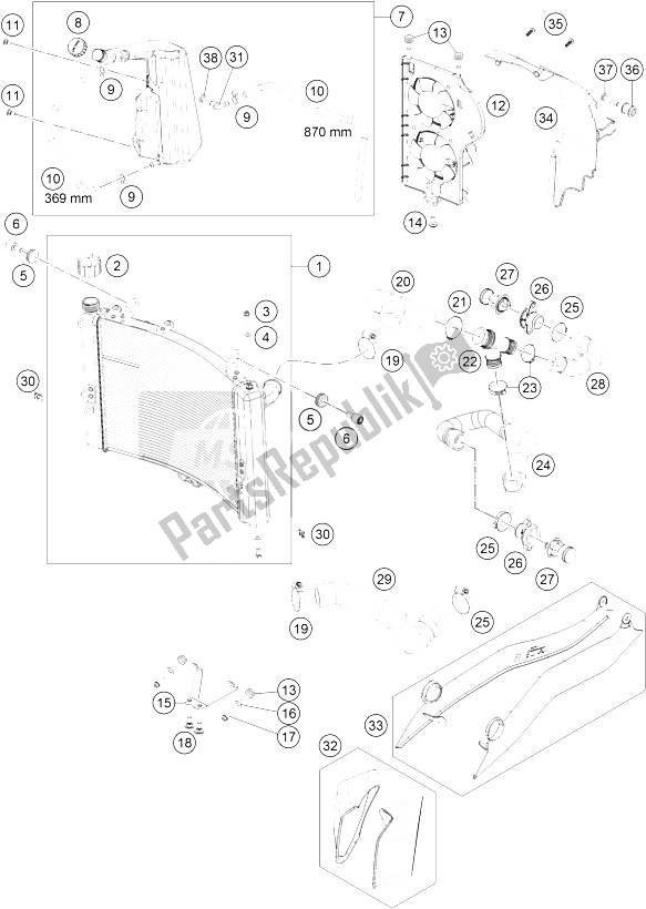 All parts for the Cooling System of the KTM 1290 Super Adventure WH ABS 16 China 2016