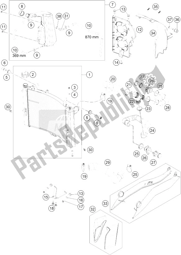 All parts for the Cooling System of the KTM 1290 Super Adventure WH ABS 16 France 2016