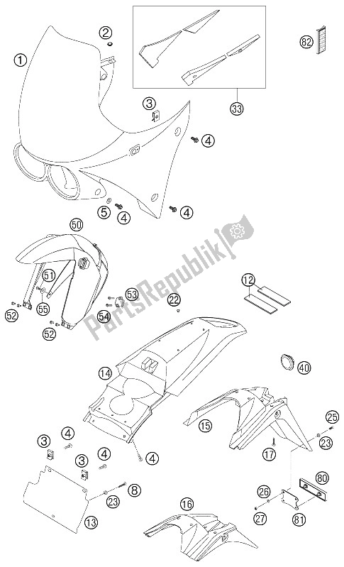 All parts for the Mask, Fenders of the KTM 640 LC4 Adventure Europe 2006