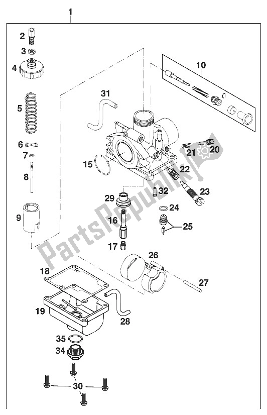 Todas as partes de Carburador Mikuni Vm20-352 '99 do KTM 50 SX Junior Europe 2001
