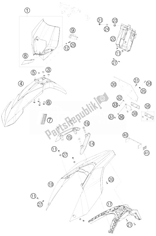 Todas as partes de Máscara, Pára-lamas do KTM 690 Enduro R USA 2010