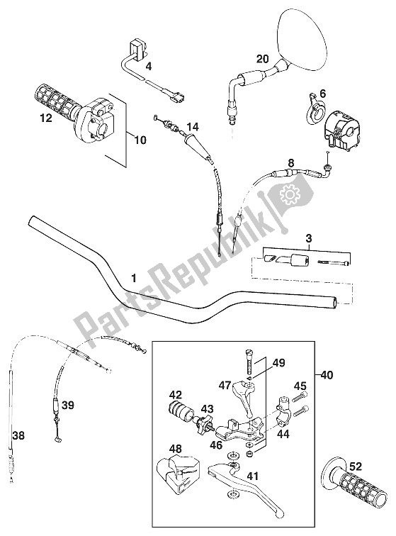 All parts for the Handle Bar - Controls Duke'94 of the KTM 620 Duke 37 KW 94 Europe 1994