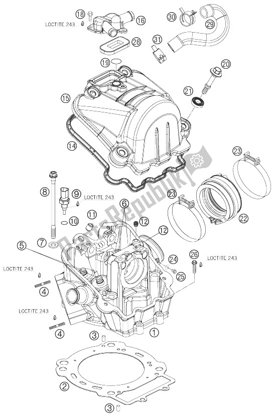 All parts for the Cylinder Head of the KTM 690 Supermoto Black Australia United Kingdom 2007