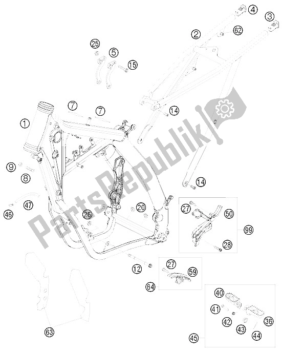 All parts for the Frame of the KTM 250 XC F USA 2008