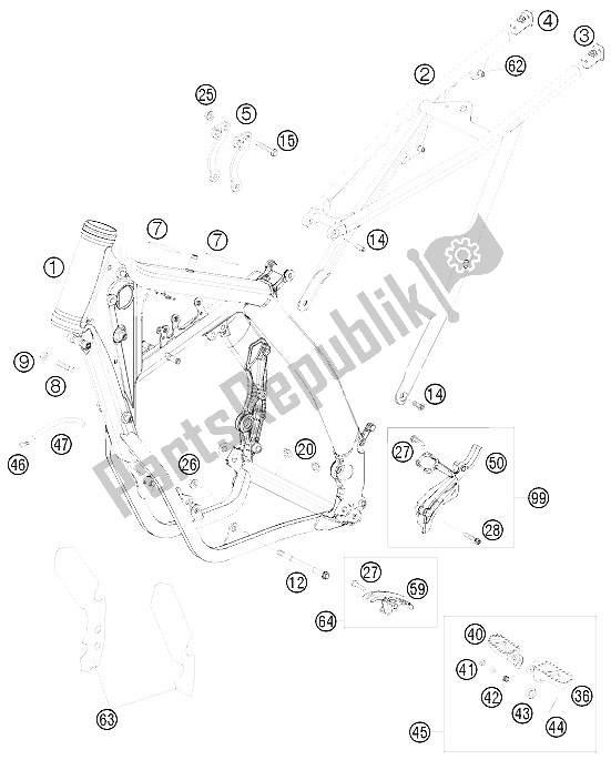 Alle onderdelen voor de Kader van de KTM 250 XCF W USA 2008