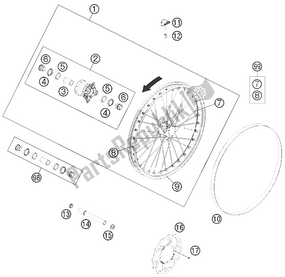 All parts for the Front Wheel of the KTM Freeride 250 R USA 2015