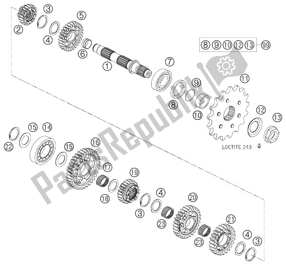 Tutte le parti per il Trasmissione Ii - Contralbero del KTM 690 Rally Factory Replica Europe 2010