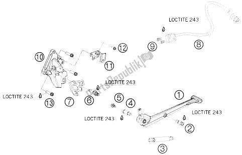 Tutte le parti per il Cavalletto Laterale / Centrale del KTM 1190 RC 8 Black Australia 2009