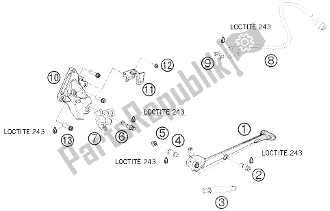 Todas las partes para Soporte Lateral / Central de KTM 1190 RC 8 Black USA 2009