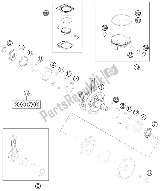 All parts for the Crankshaft, Piston of the KTM 350 EXC F Australia 2012