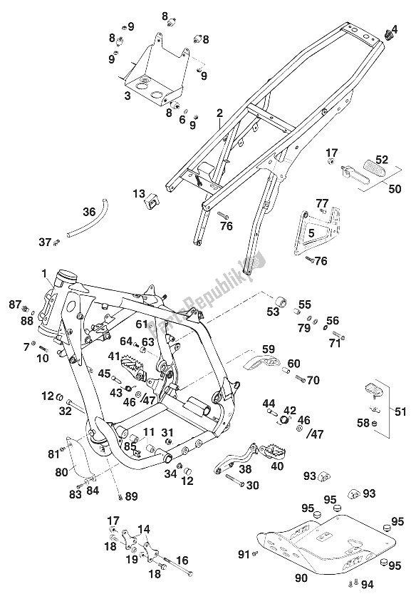 All parts for the Frame , Adventure 2 of the KTM 640 Adventure R Europe 2001