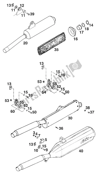 Alle onderdelen voor de Geluiddemper 125 '97 van de KTM 125 EXC M O USA 1997