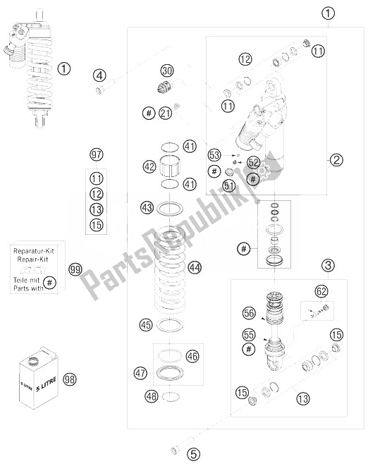 All parts for the Monoshock of the KTM 990 Adventure Orange ABS 10 Europe 2010