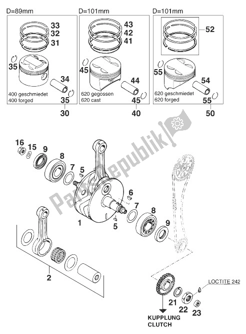 Tutte le parti per il Albero Motore - Pistone Sx, Sc '98 del KTM 400 SUP Comp 20 KW Europe 833789 1998