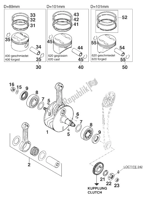 All parts for the Crankshaft - Piston Sx,sc '98 of the KTM 400 SUP Comp Europe 1998