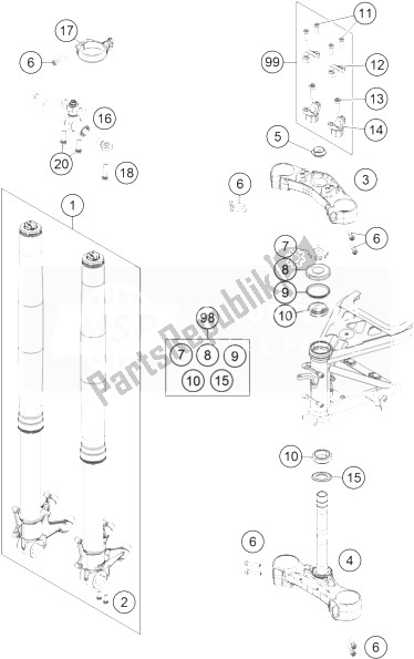 Tutte le parti per il Forcella Anteriore, Pinza Tripla del KTM 1190 Adventure ABS Orange France 2014