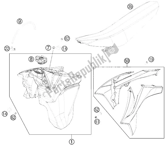 Tutte le parti per il Serbatoio, Sedile, Coperchio del KTM 450 EXC SIX Days Europe 2012
