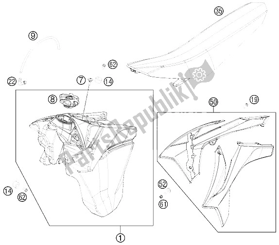 All parts for the Tank, Seat, Cover of the KTM 500 EXC SIX Days Europe 2012