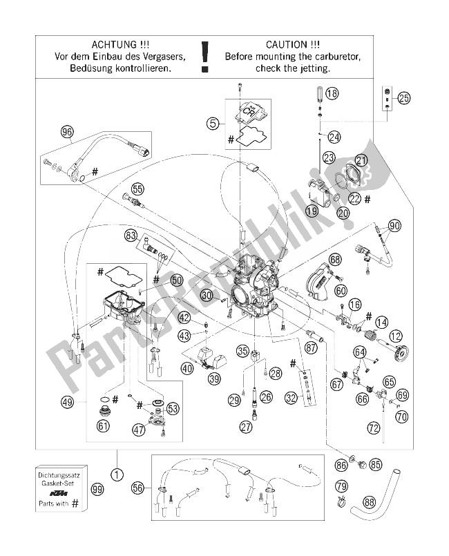 All parts for the Carburetor of the KTM 250 EXC F Australia 2007