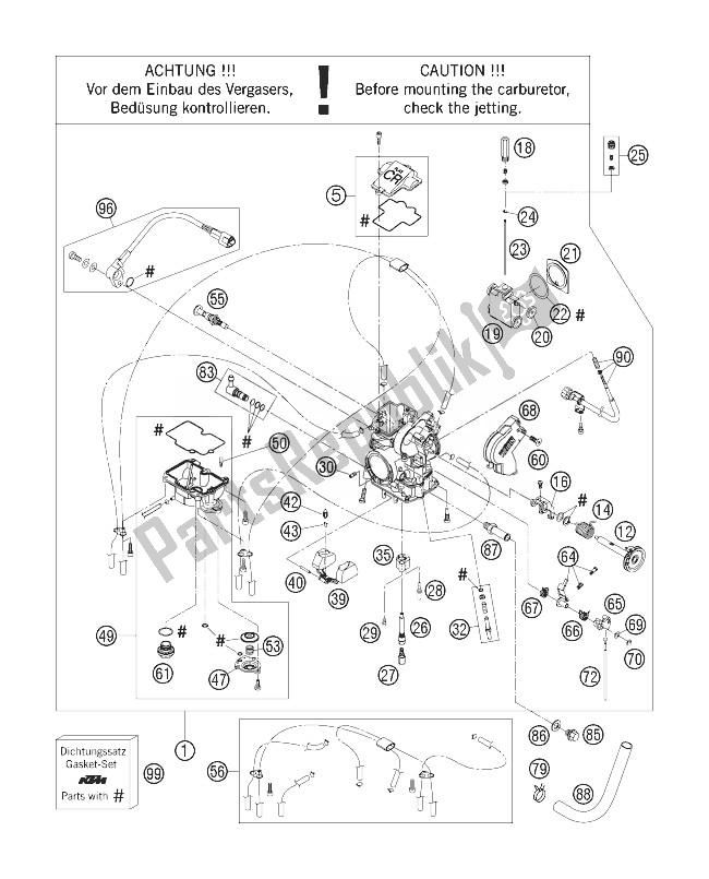 Tutte le parti per il Carburatore del KTM 250 EXC F Europe 2007