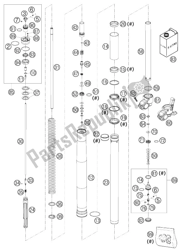 Alle onderdelen voor de Vorkpoten Wp Usd48 + Pa 125 / 200sx van de KTM 125 SX Europe 2003