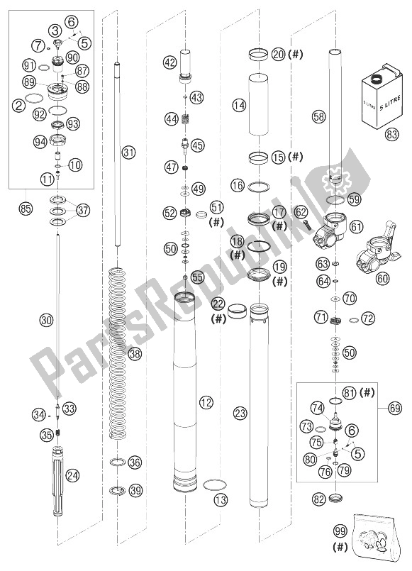 Alle onderdelen voor de Forklegs Wp Usd 48 + Pa Sx Rac van de KTM 525 EXC Racing United Kingdom 2003