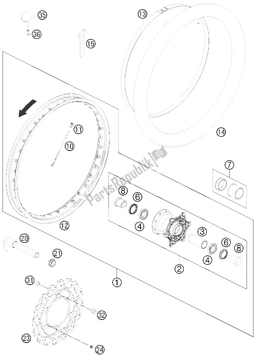 All parts for the Front Wheel of the KTM 450 Rally Factory Replica Europe 2011