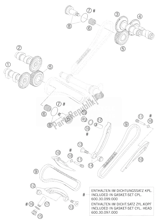 Tutte le parti per il Timing Drive Lc8 del KTM 950 Adventure S Orange Europe 2003