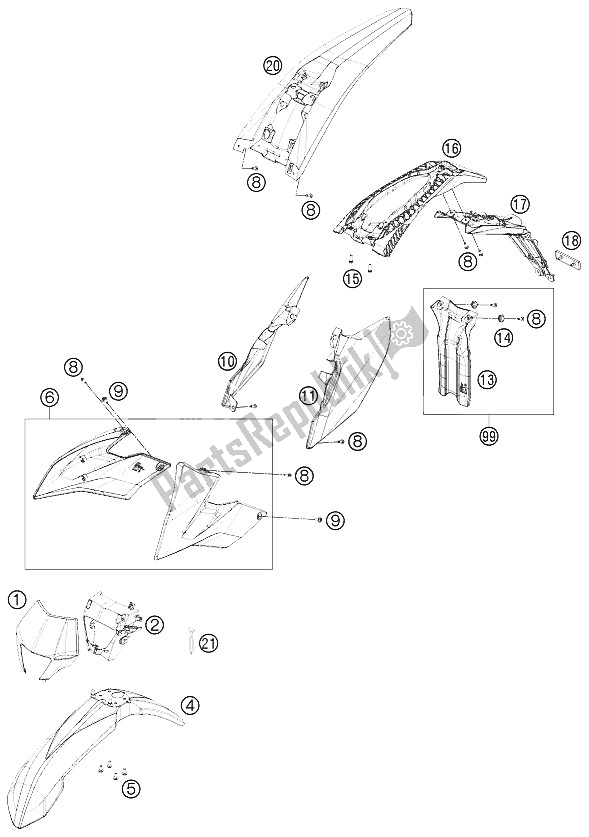 All parts for the Mask, Fenders of the KTM Freeride 350 Europe 2012