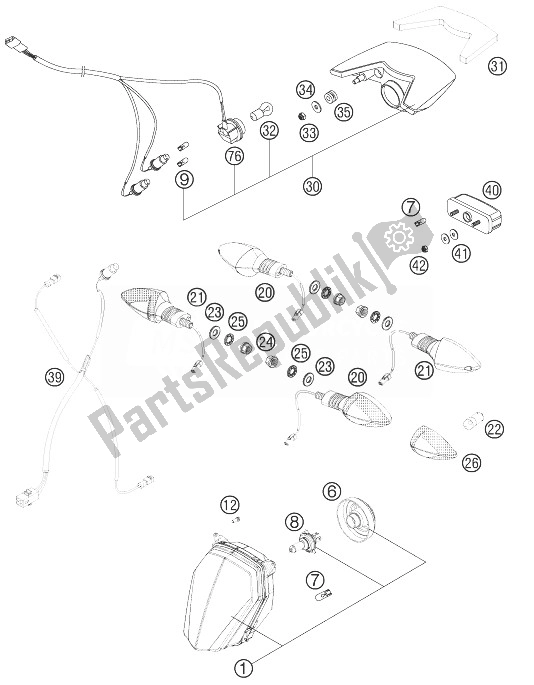 All parts for the Lightning System of the KTM 990 Supermoto R ABS Europe 2013