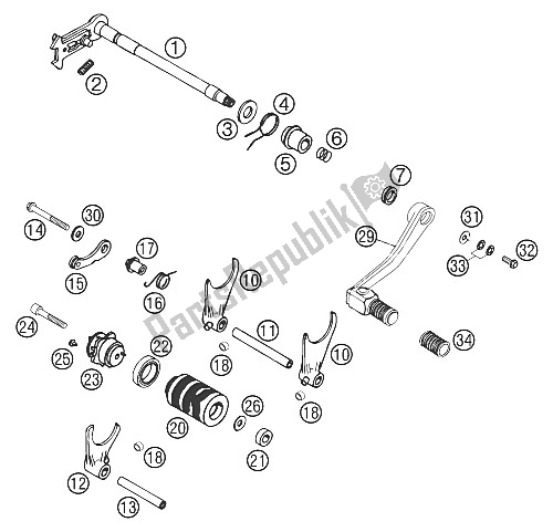 All parts for the Shift Mechanism Lc4-e 400/640 of the KTM 640 Duke II Lime Australia 2001