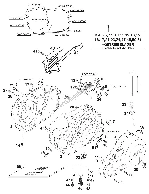 All parts for the Crankcase Sc,egs Lc4 '97 of the KTM 400 EGS 20 KW 11 LT Orange Europe 1997